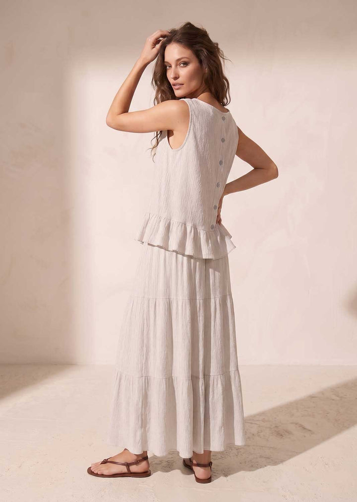 cream 
button back crepe sleeveless top 