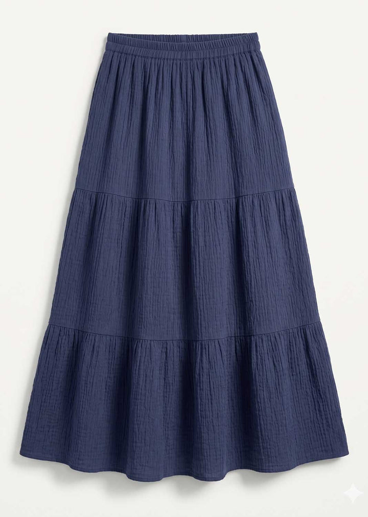 Arden Navy Tiered Maxi Skirt