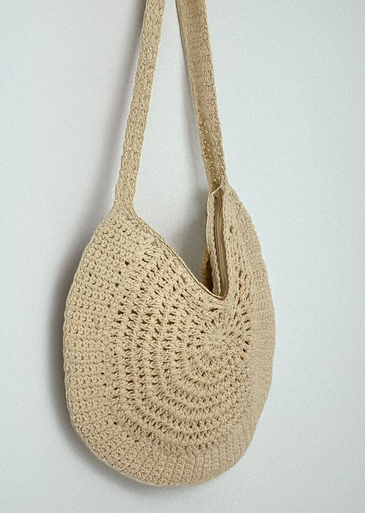 Athena Crochet Round Bag in Cream