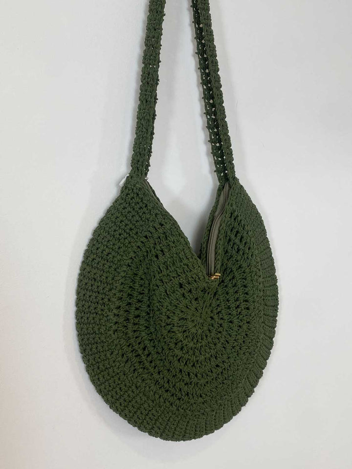 Athena Crochet Round Bag in Khaki