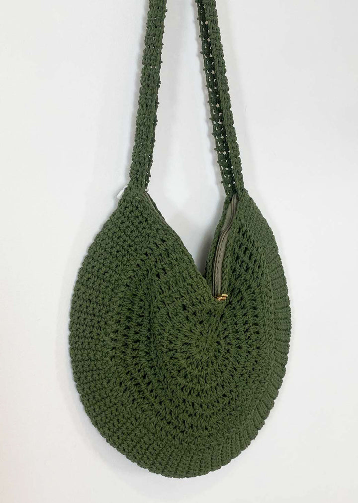 Athena Crochet Round Bag in Khaki