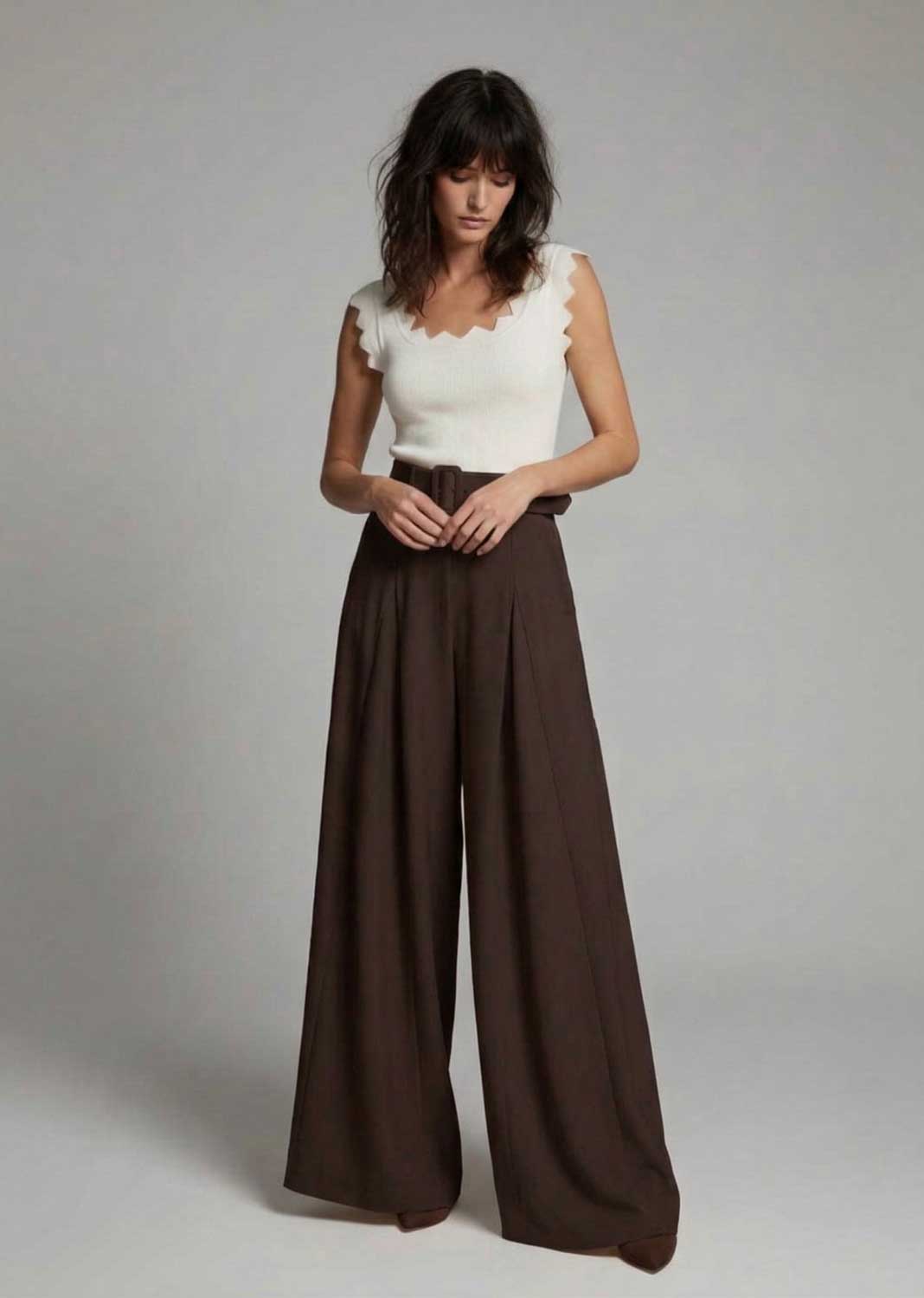 wide leg palazzo pants brown