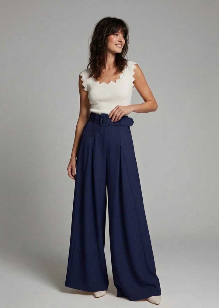 wide leg palazzo pants navy
