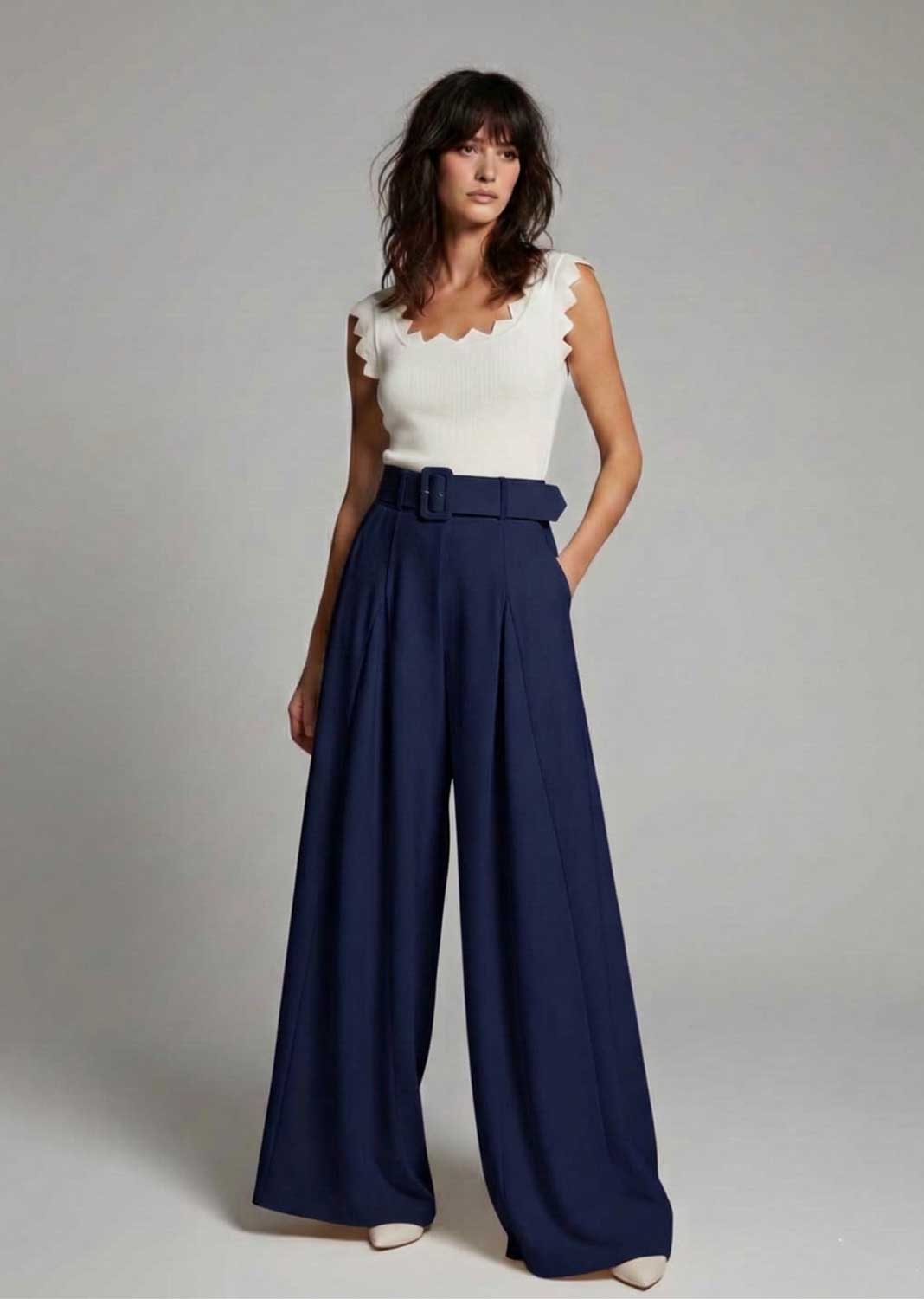 Aurelia Wide Leg Palazzo Pants Navy