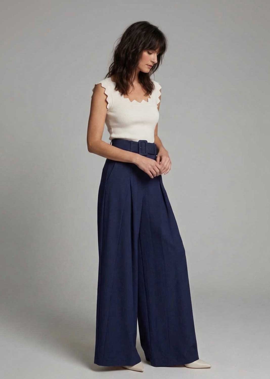 Aurelia Wide Leg Palazzo Pants Navy