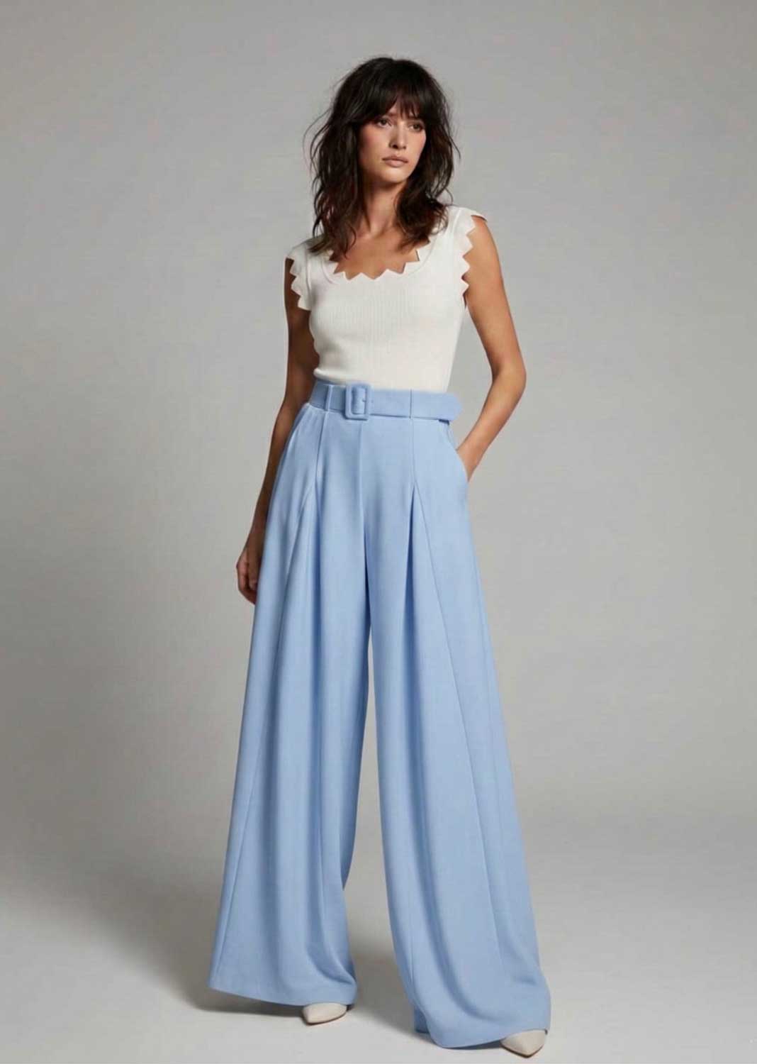 Aurelia Wide Leg Palazzo Pants Pale Blue