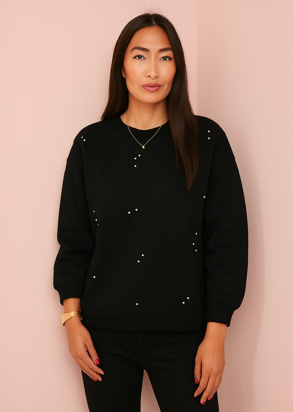  Black Sweater with pearl embellishments