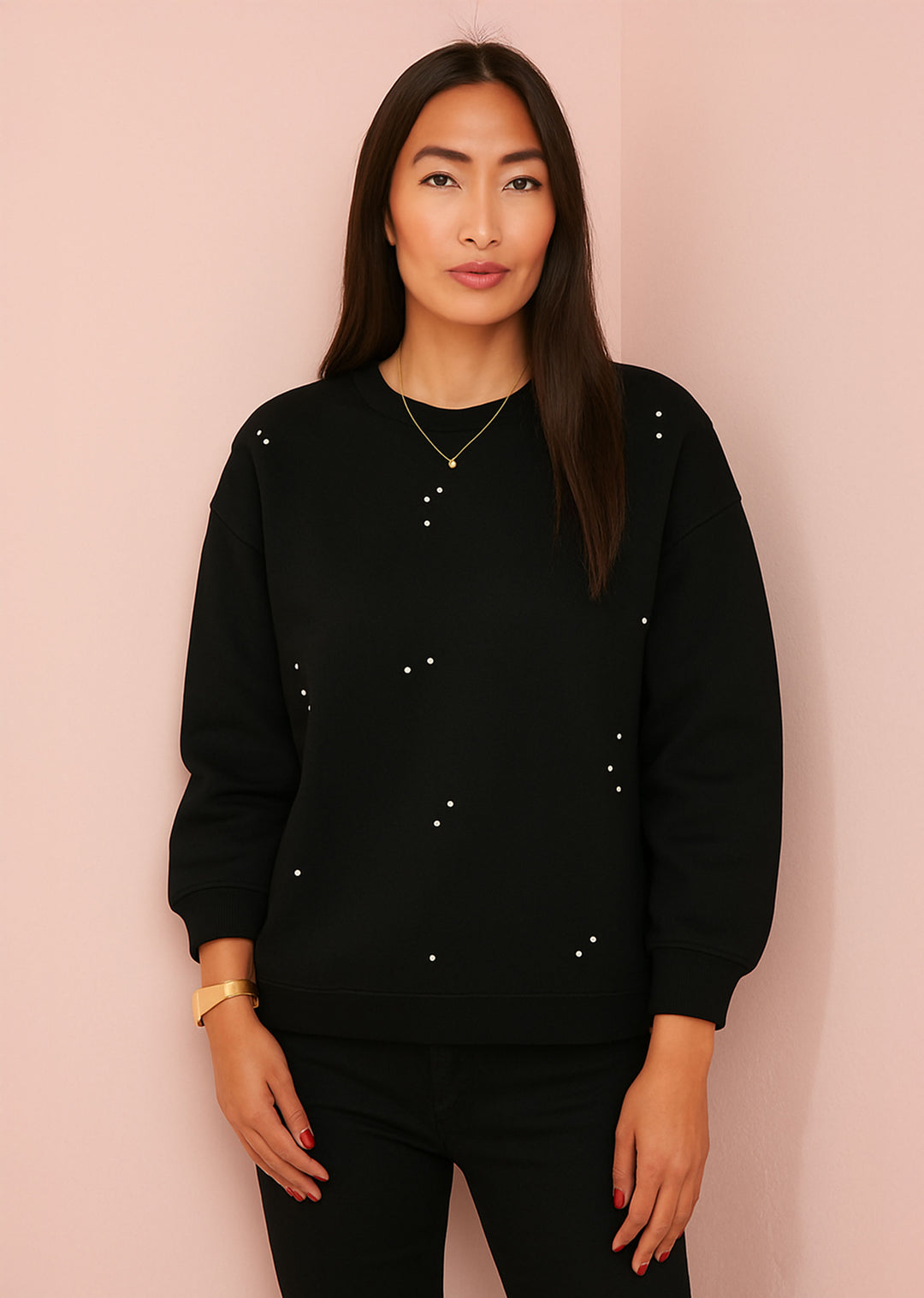  Black Sweater with pearl embellishments