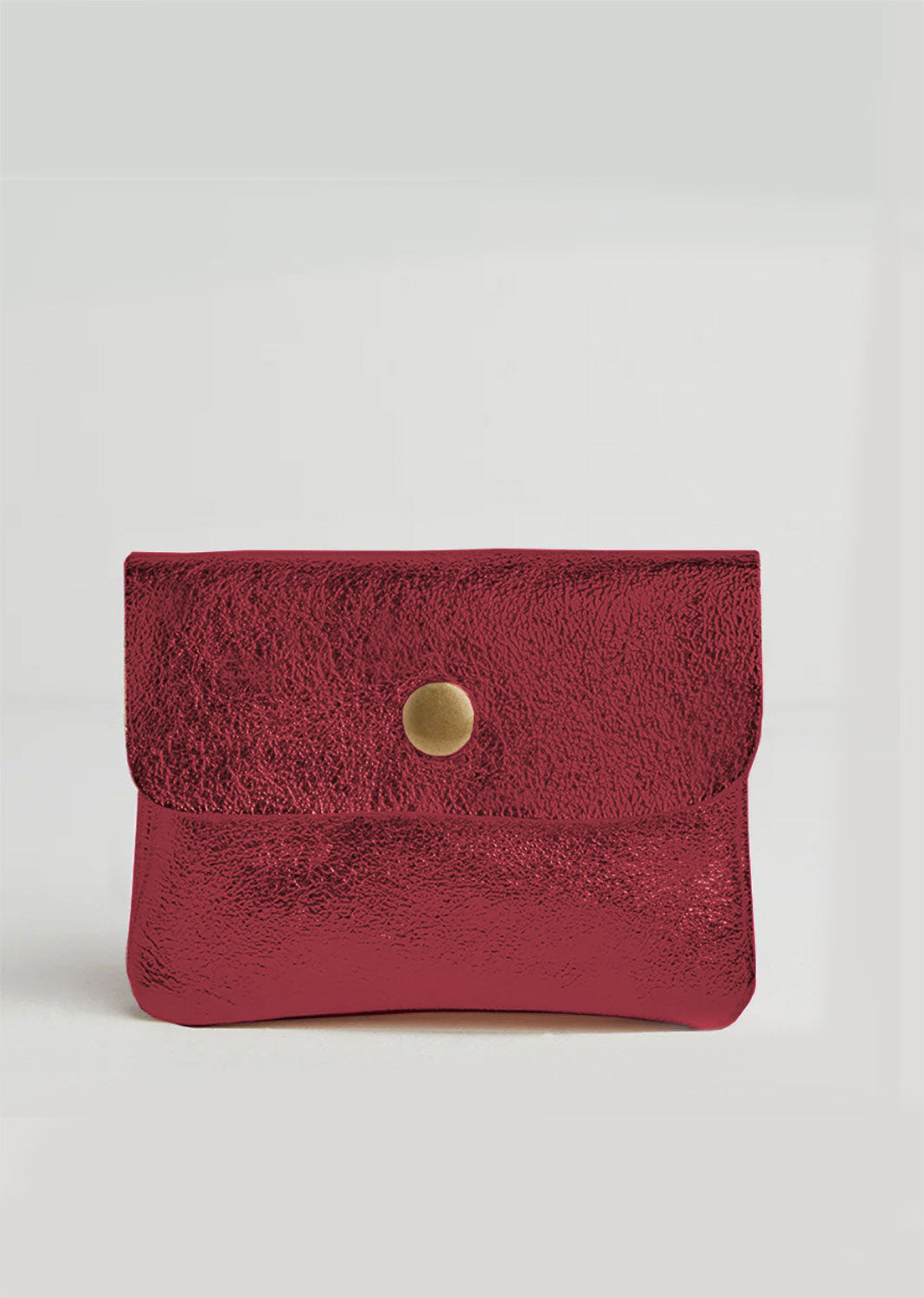 Metallic Small Leather Purse in Burgundy
