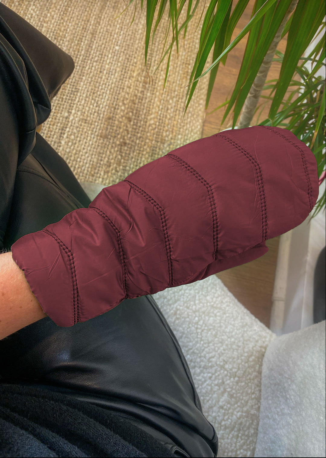 Burgundy Quilted Mittens
