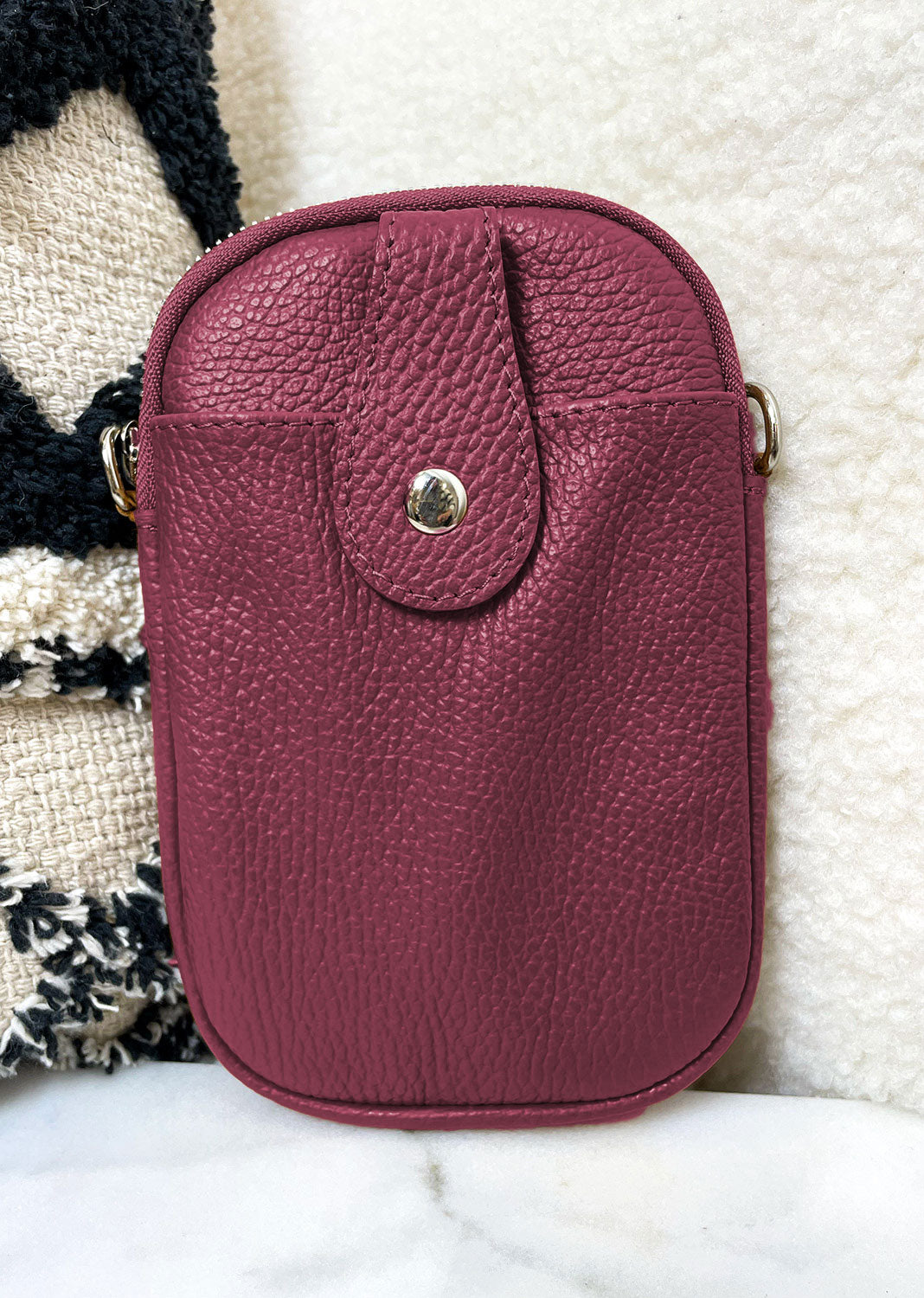 On the Go Leather Phone Bag Burgundy
