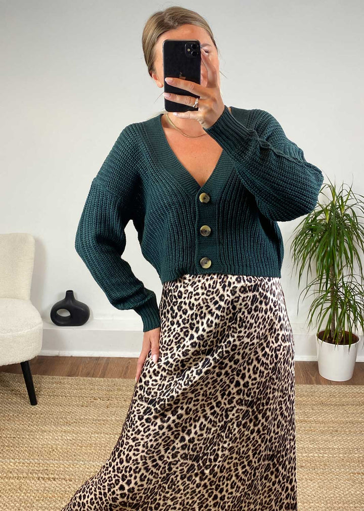 Carolina Button Cardigan in Forest Green