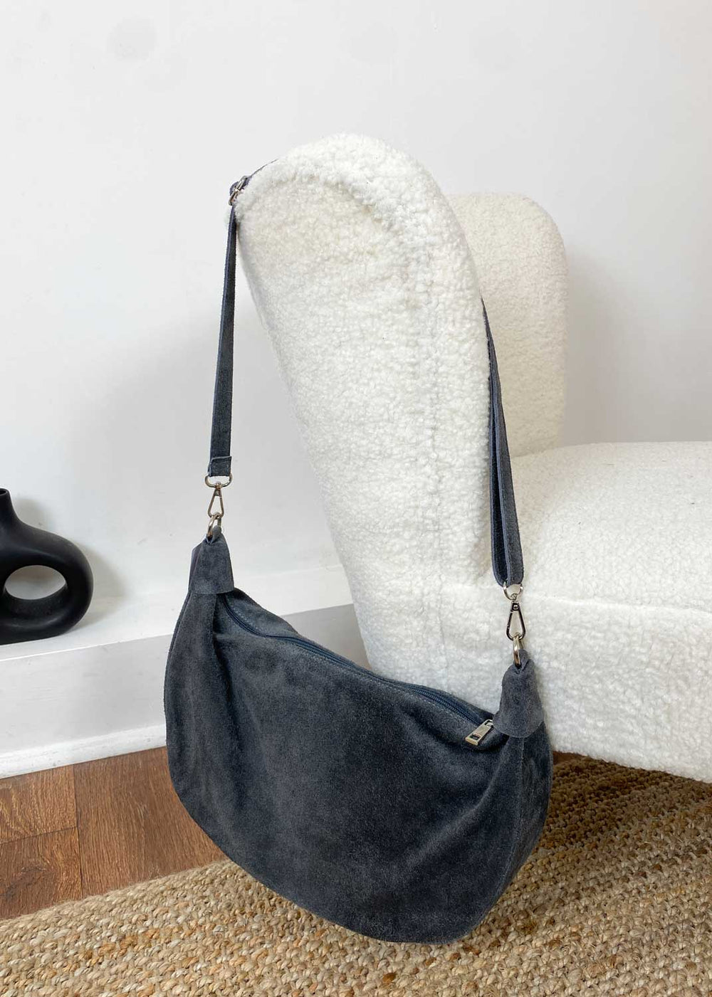 Carson Suede Hobo Bag in Grey