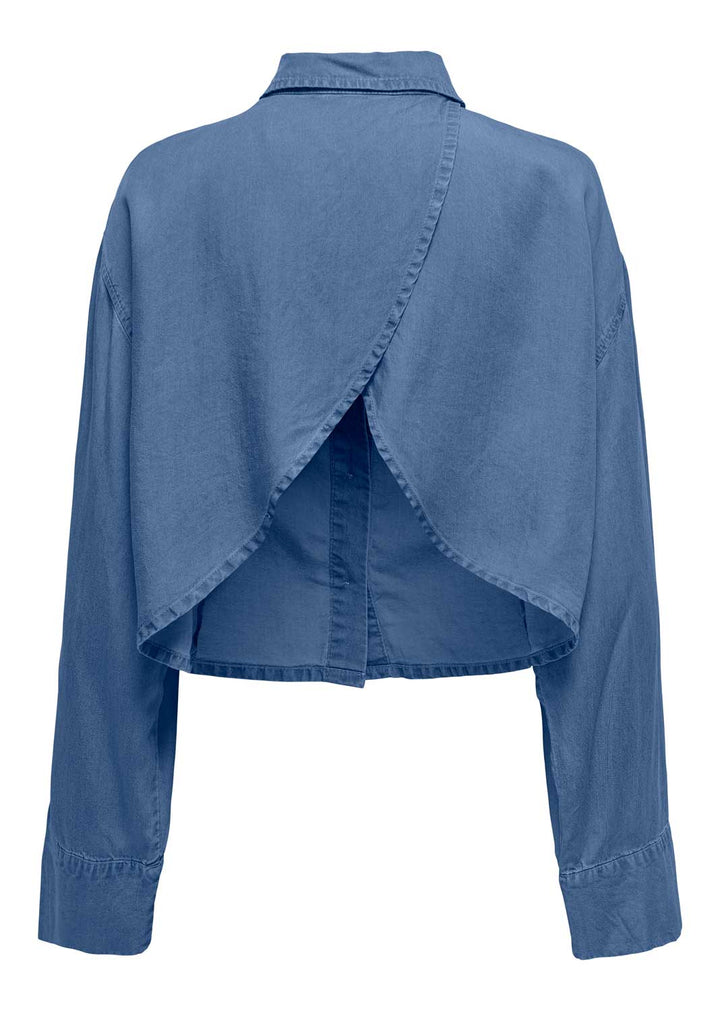 Charis Open Back Shirt in Mid Denim