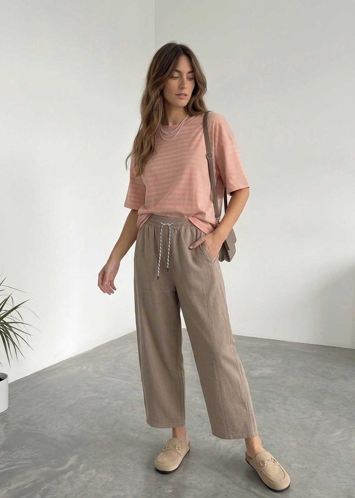 Charlotte Taupe Barrel Leg Pants
