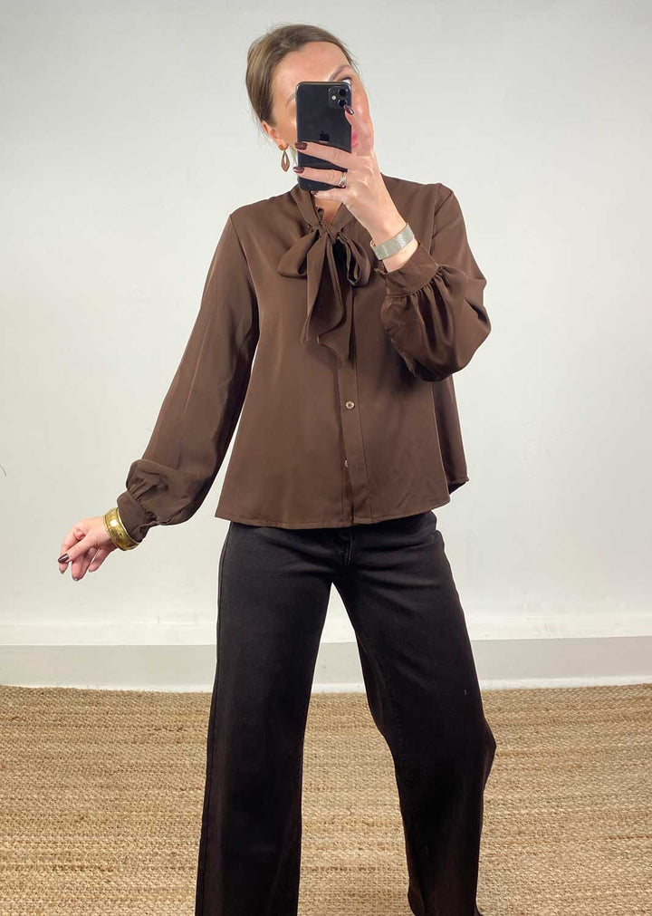 Claudia Pussy Bow Blouse Brown