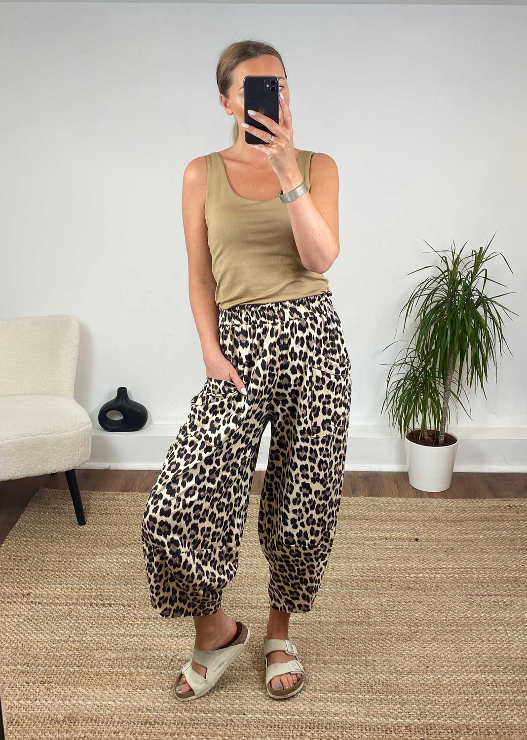 Jersey Pocket Cocoon Pants in  Leopard Print