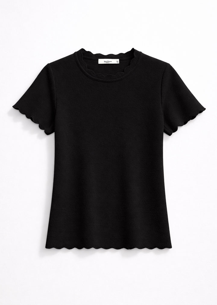 Corrine Scallop Knit Top Black