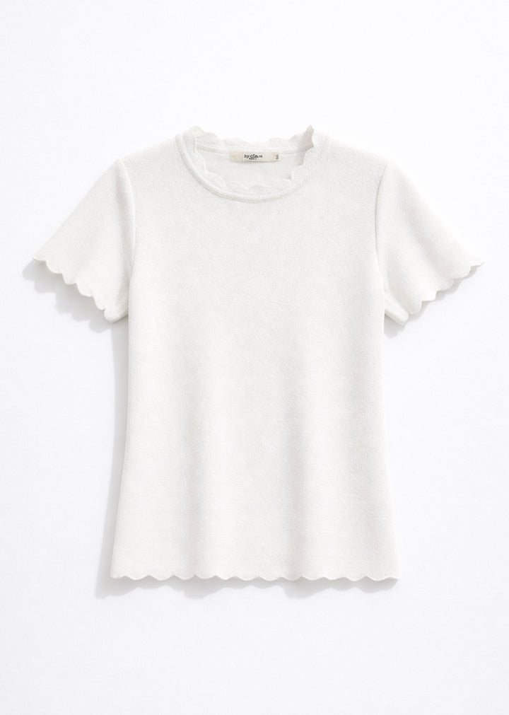 Corrine Scallop Knit Top Ivory