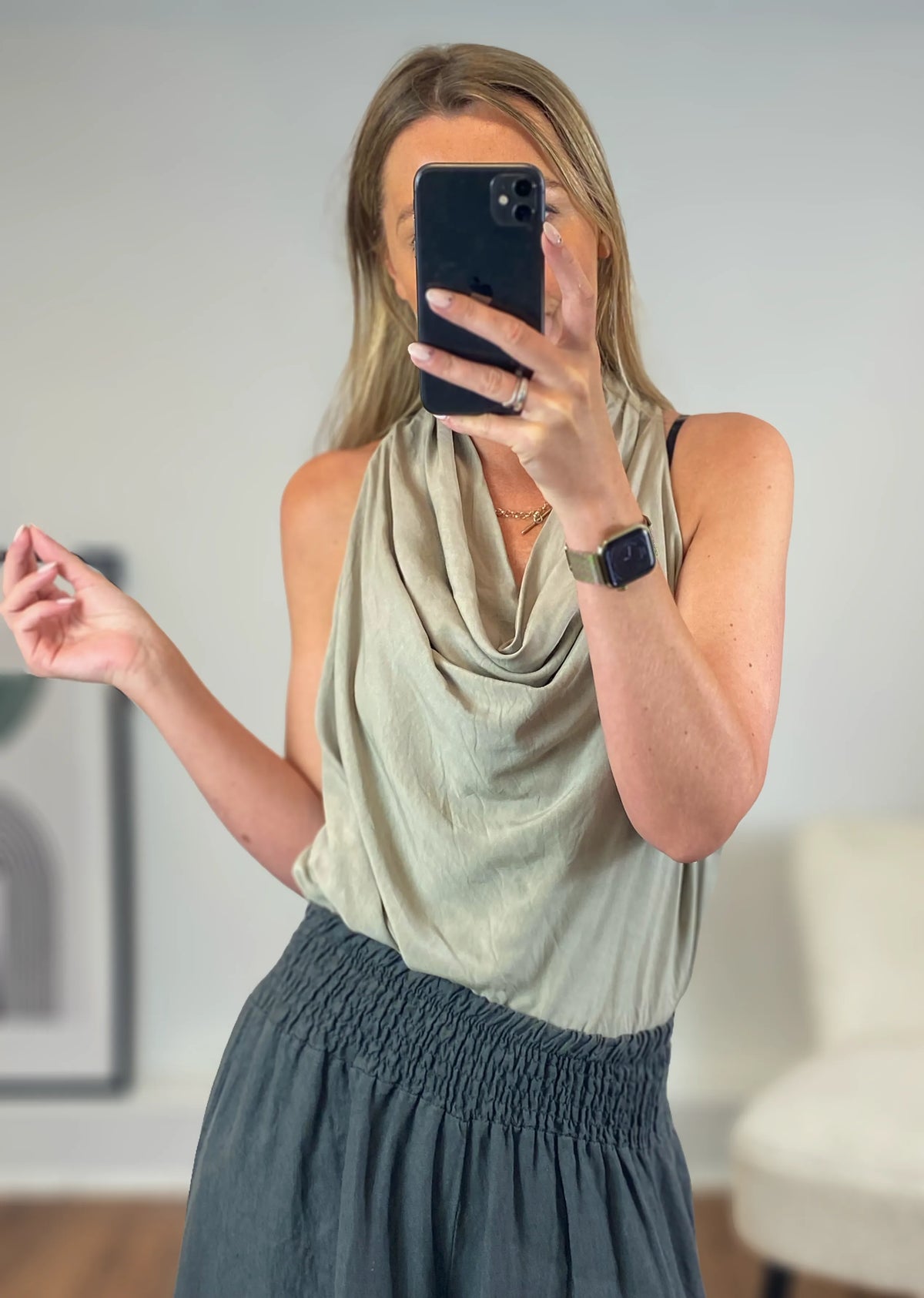 Taupe Cowl Neck Top