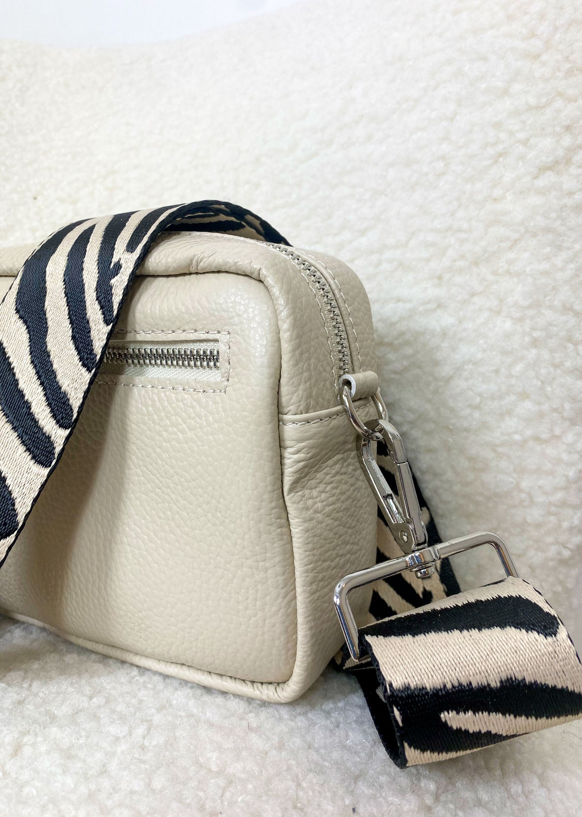 Tribeca Leather Bag - Cream and Tiger Strap