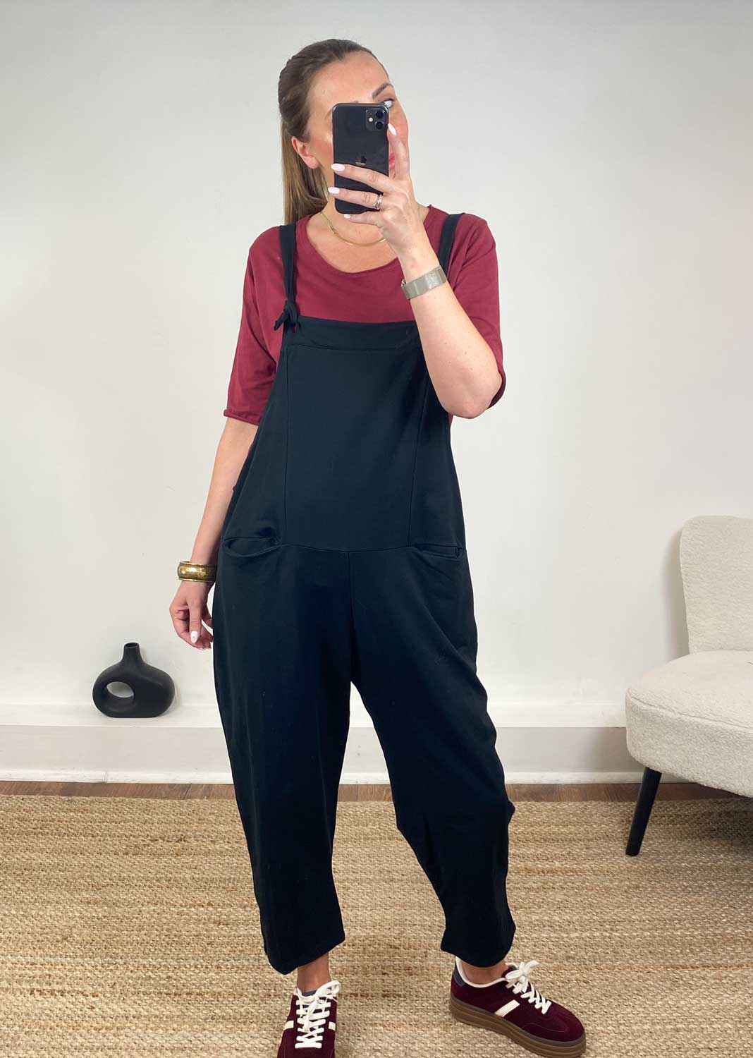 Cressida Jersey Dungarees  Black