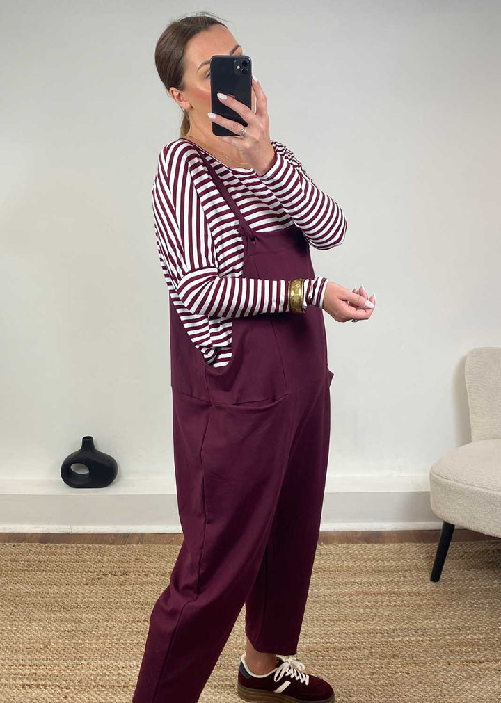 Cressida Jersey Dungarees  Burgundy