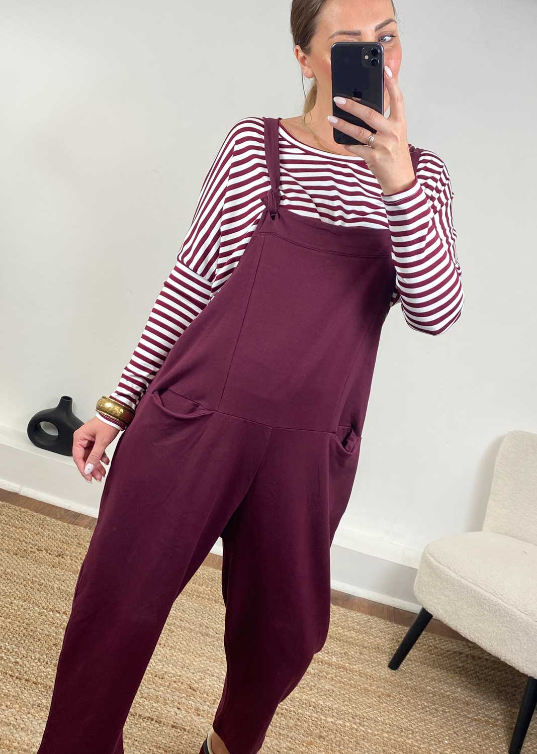 Cressida Jersey Dungarees  Burgundy