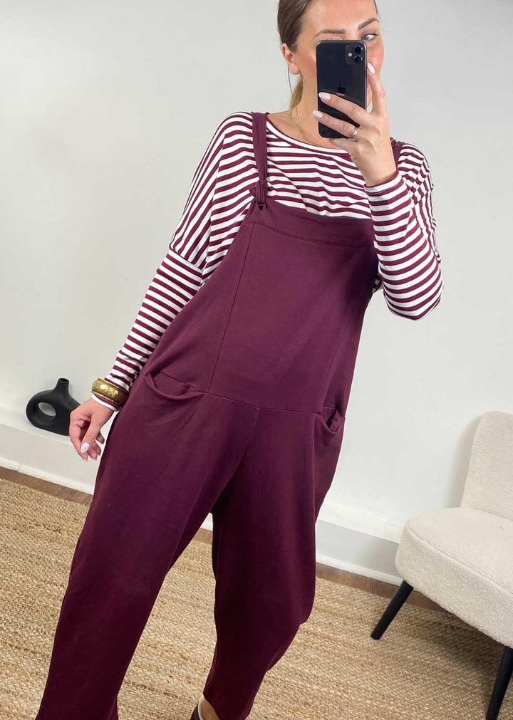 Cressida Jersey Dungarees  Burgundy
