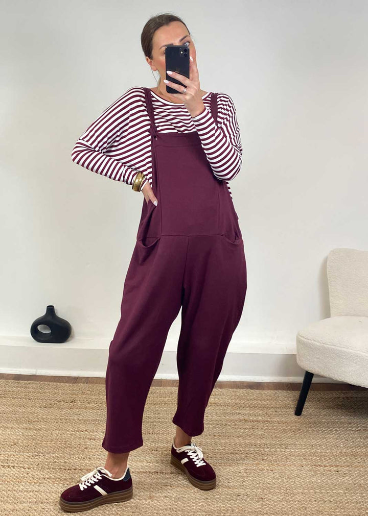 Cressida Jersey Dungarees  Burgundy