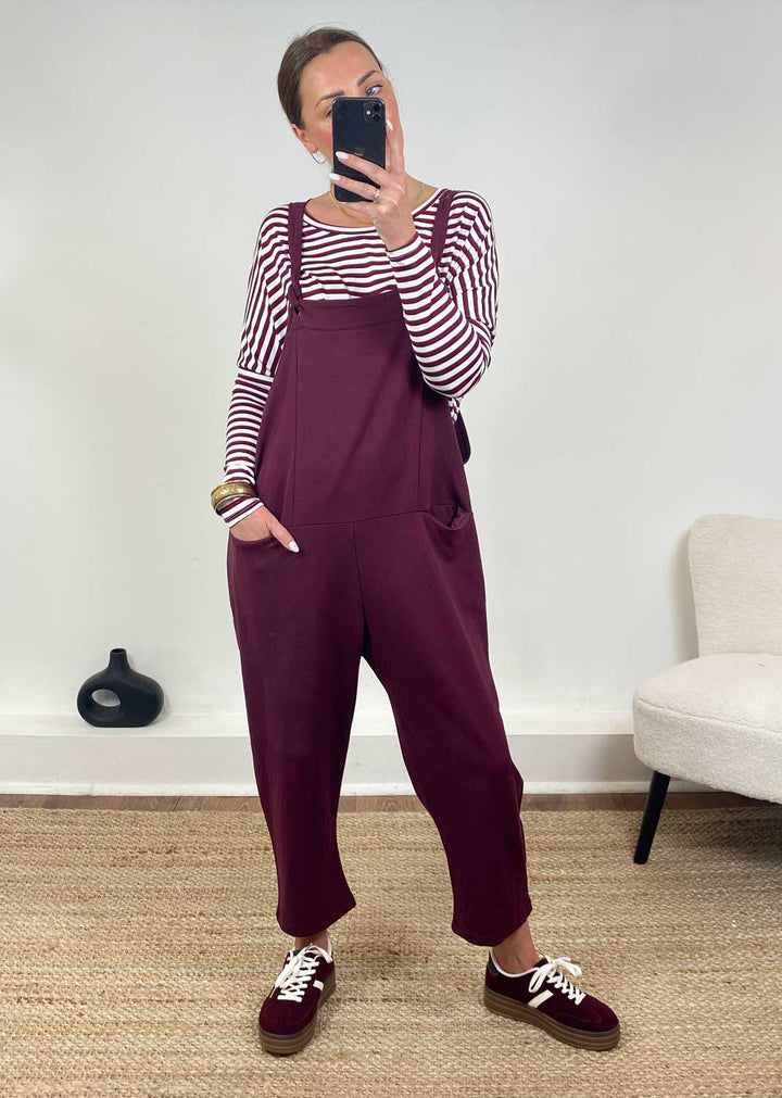 Cressida Jersey Dungarees  Burgundy