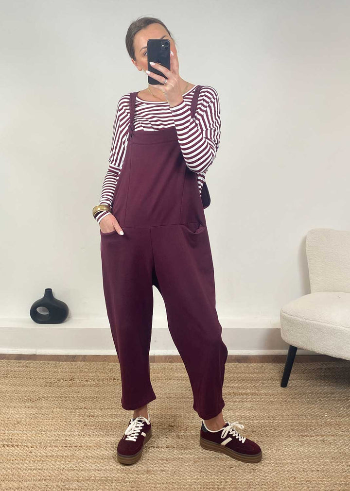 Cressida Jersey Dungarees  Burgundy