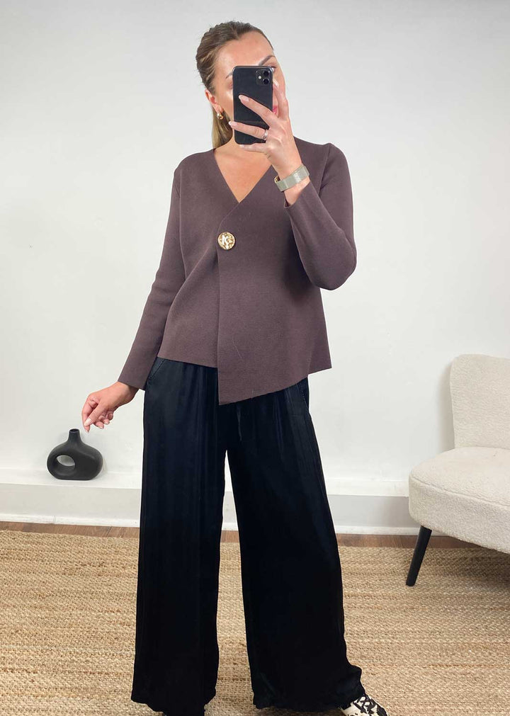 Darlene Gold Button Cardigan in Brown