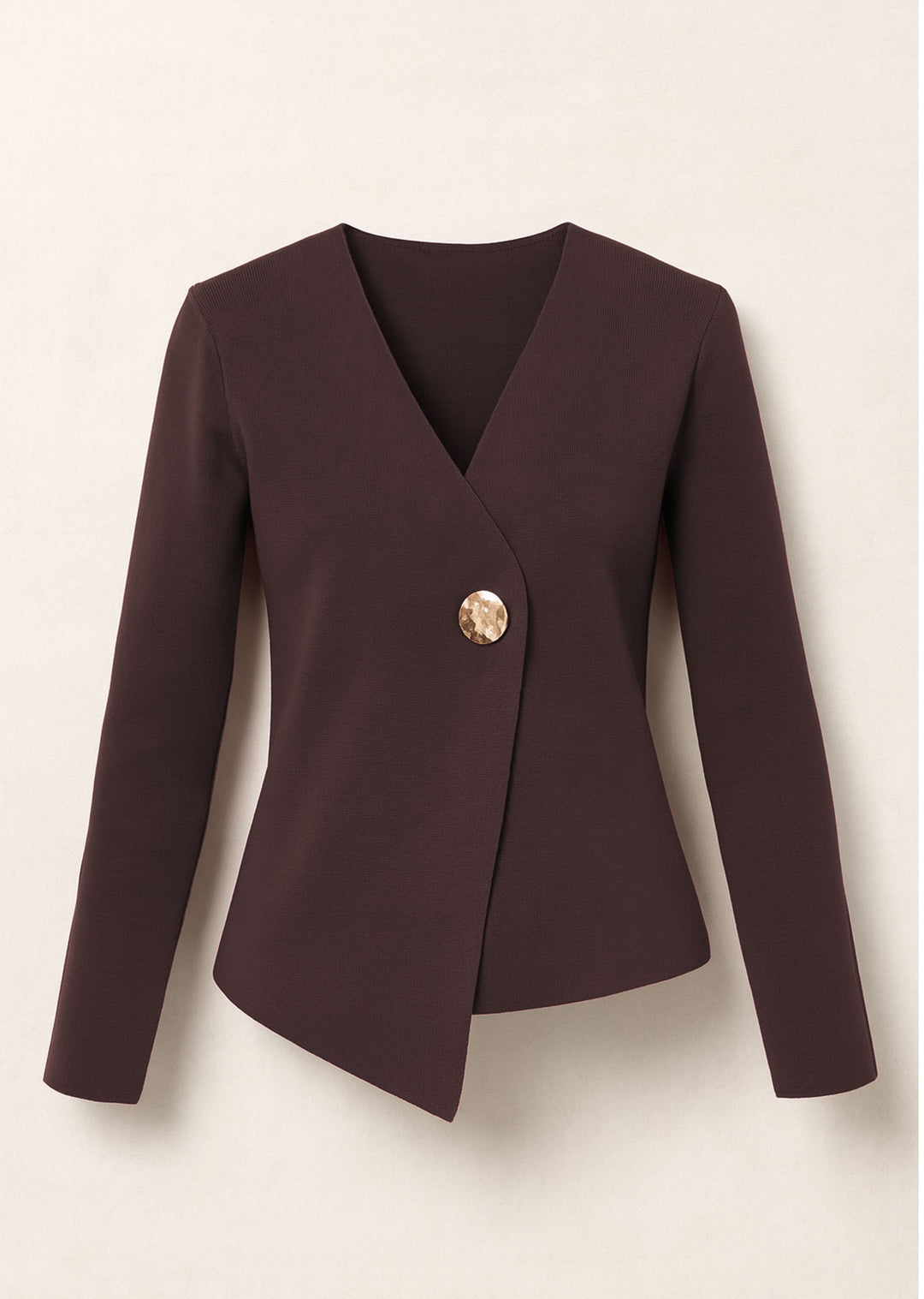 Brown Cardigan with Gold Button by Bond Fashion 