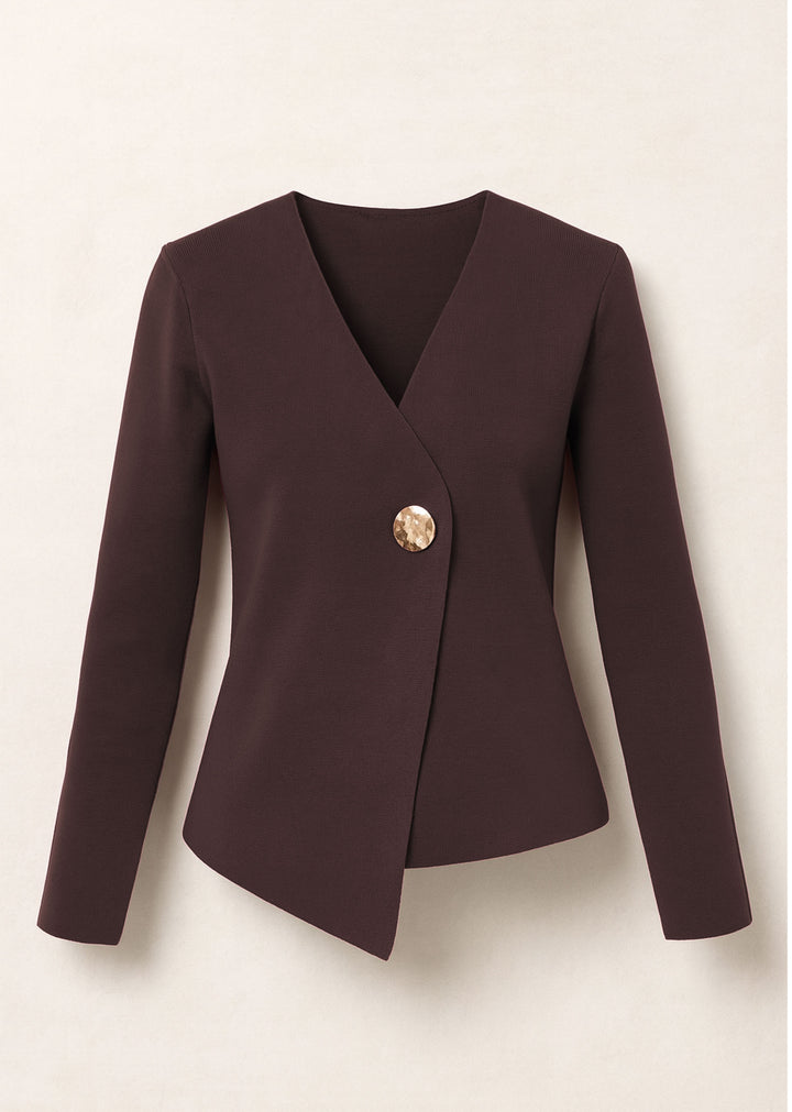 Brown Cardigan with Gold Button by Bond Fashion 