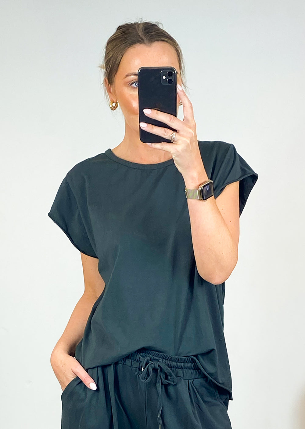 dark grey t-shirt