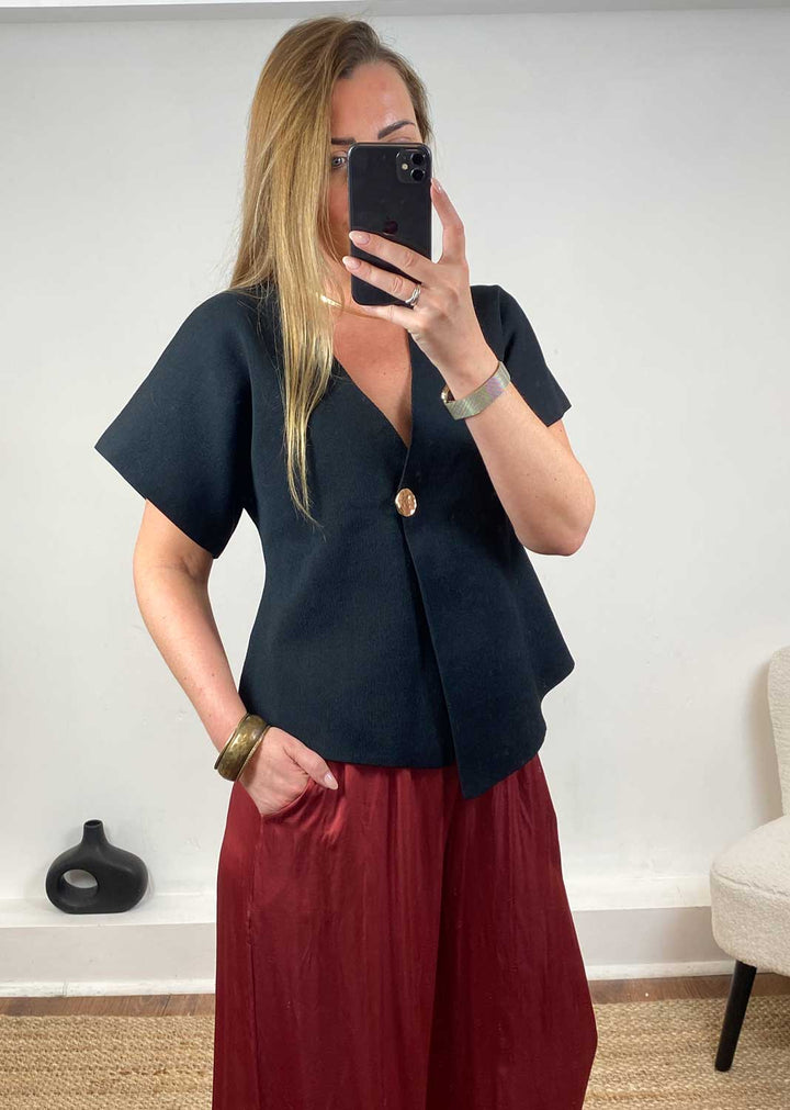 Desiree Gold Button Cardigan in Black