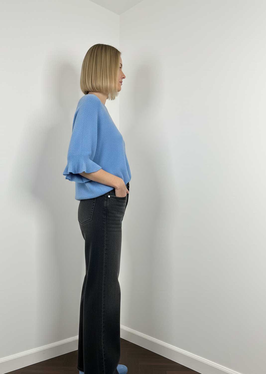 Elira Frill Sleeve Knit Jumper Blue