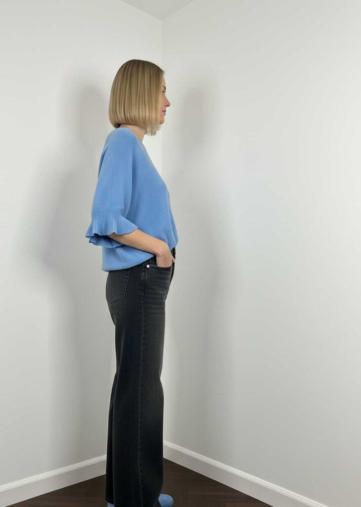 Elira Frill Sleeve Knit Jumper Blue