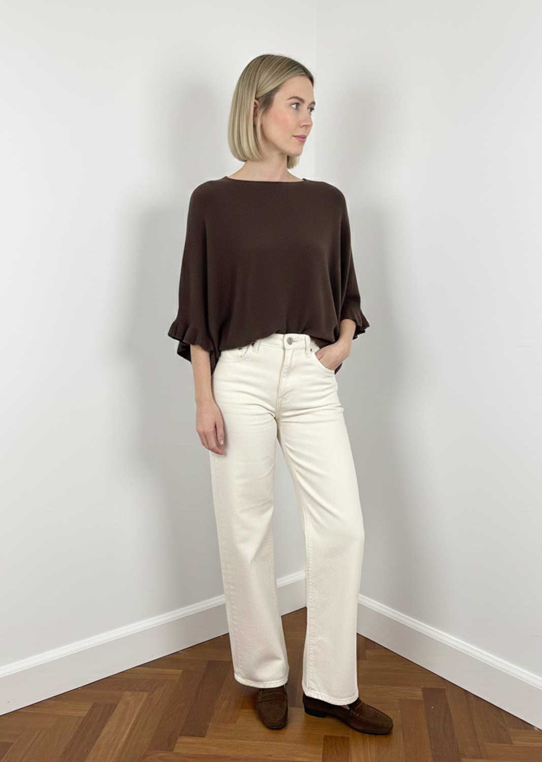 Elira Frill Sleeve Knit Jumper Chocolate