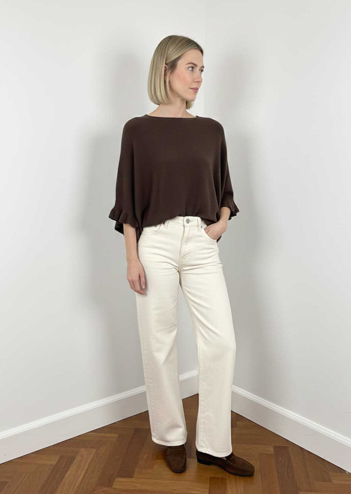 Elira Frill Sleeve Knit Jumper Chocolate
