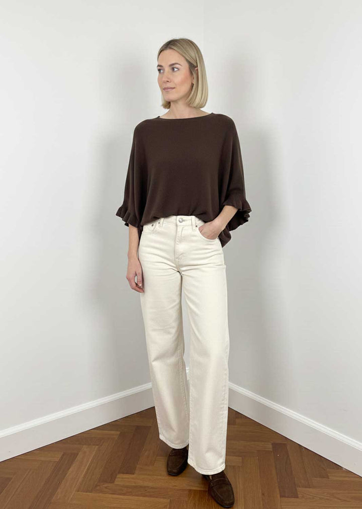 Elira Frill Sleeve Knit Jumper Chocolate