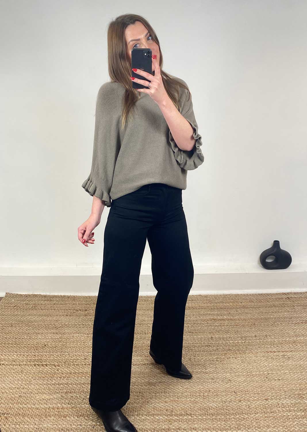 Elira Frill Sleeve Knit Jumper Taupe