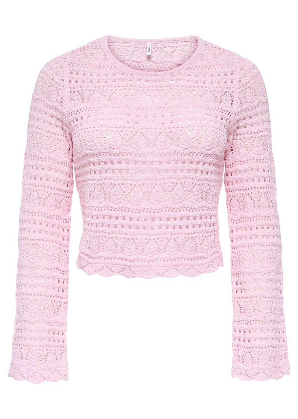 crochet long sleeve knit top pink