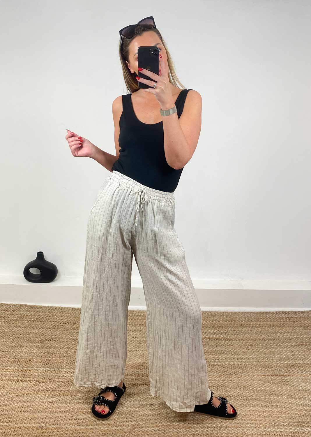 Ellie Stripe Linen Pants in Cream