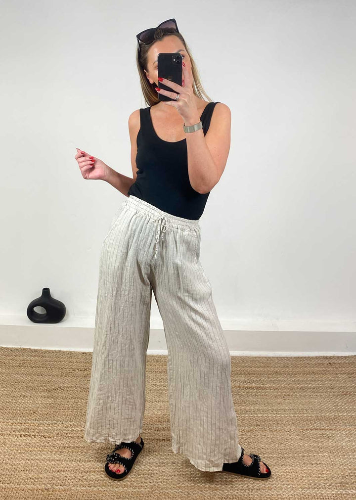 Ellie Stripe Linen Pants in Cream
