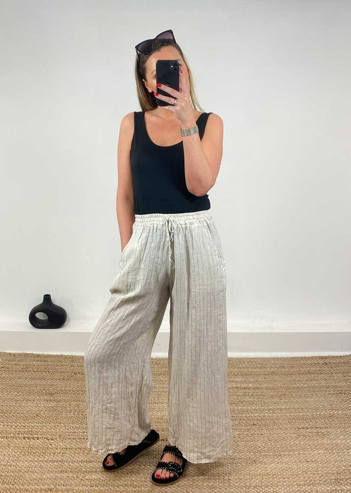 Ellie Stripe Linen Pants in Cream