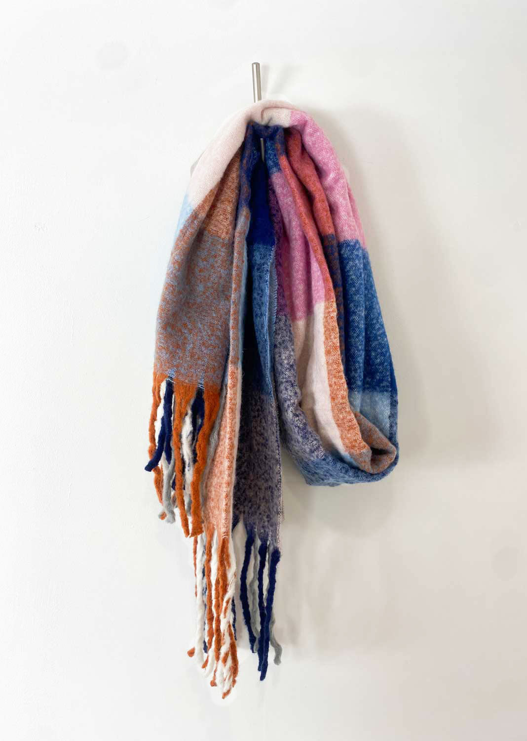 Ellis Check Heavyweight Wool Scarf in Pink