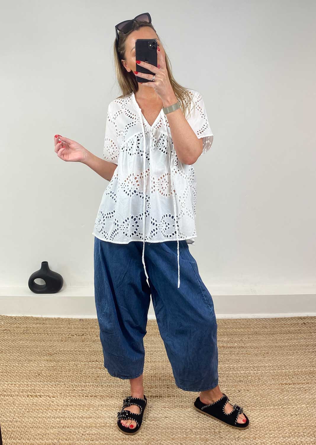 Flo Broderie Anglaise Top in White