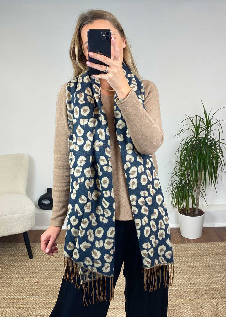 Gigi Leopard Scarf in Navy